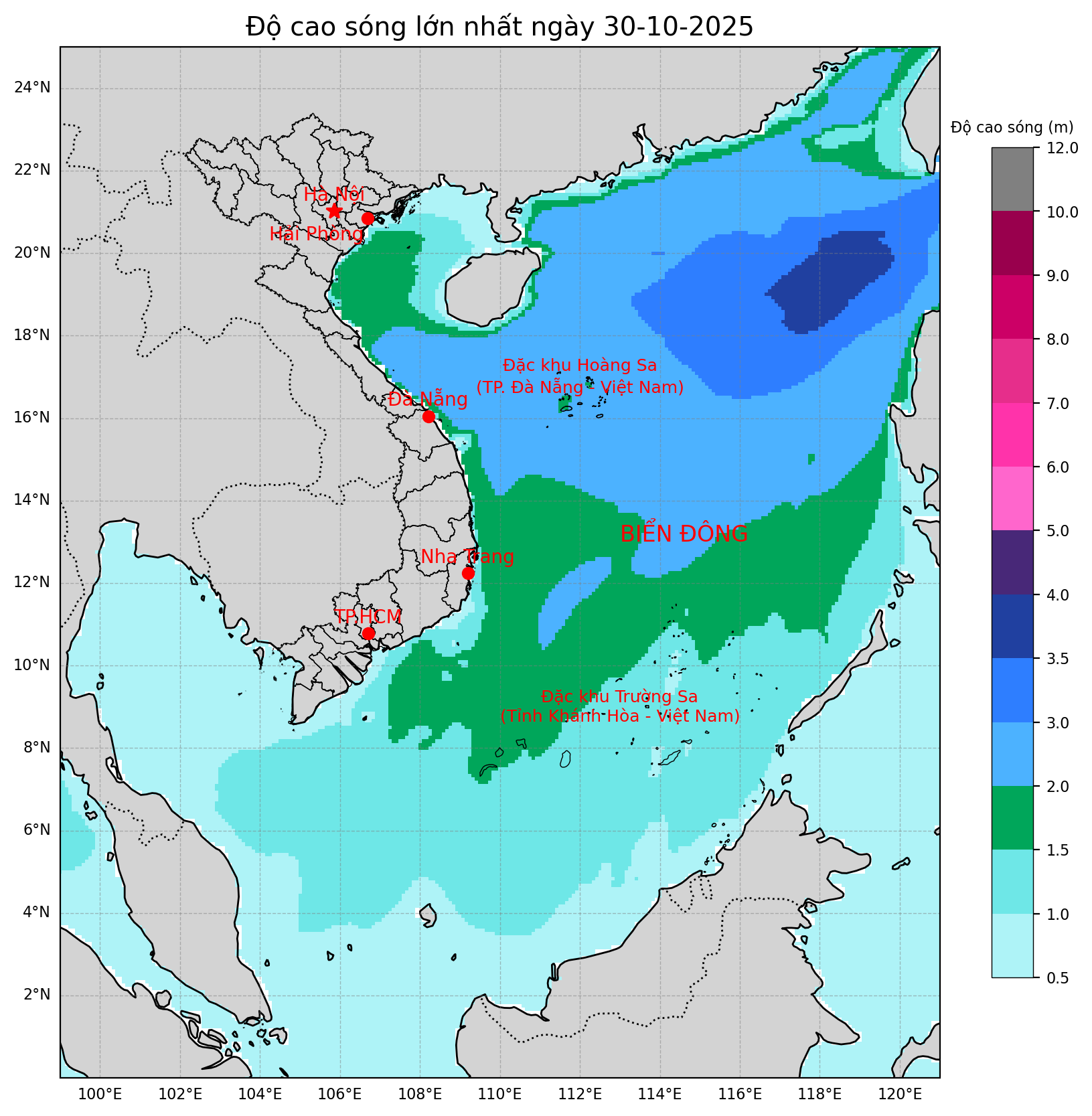 Bản tin dự báo sóng 10 ngày tới (từ ngày 30/10 đến ngày 08/11/2025)