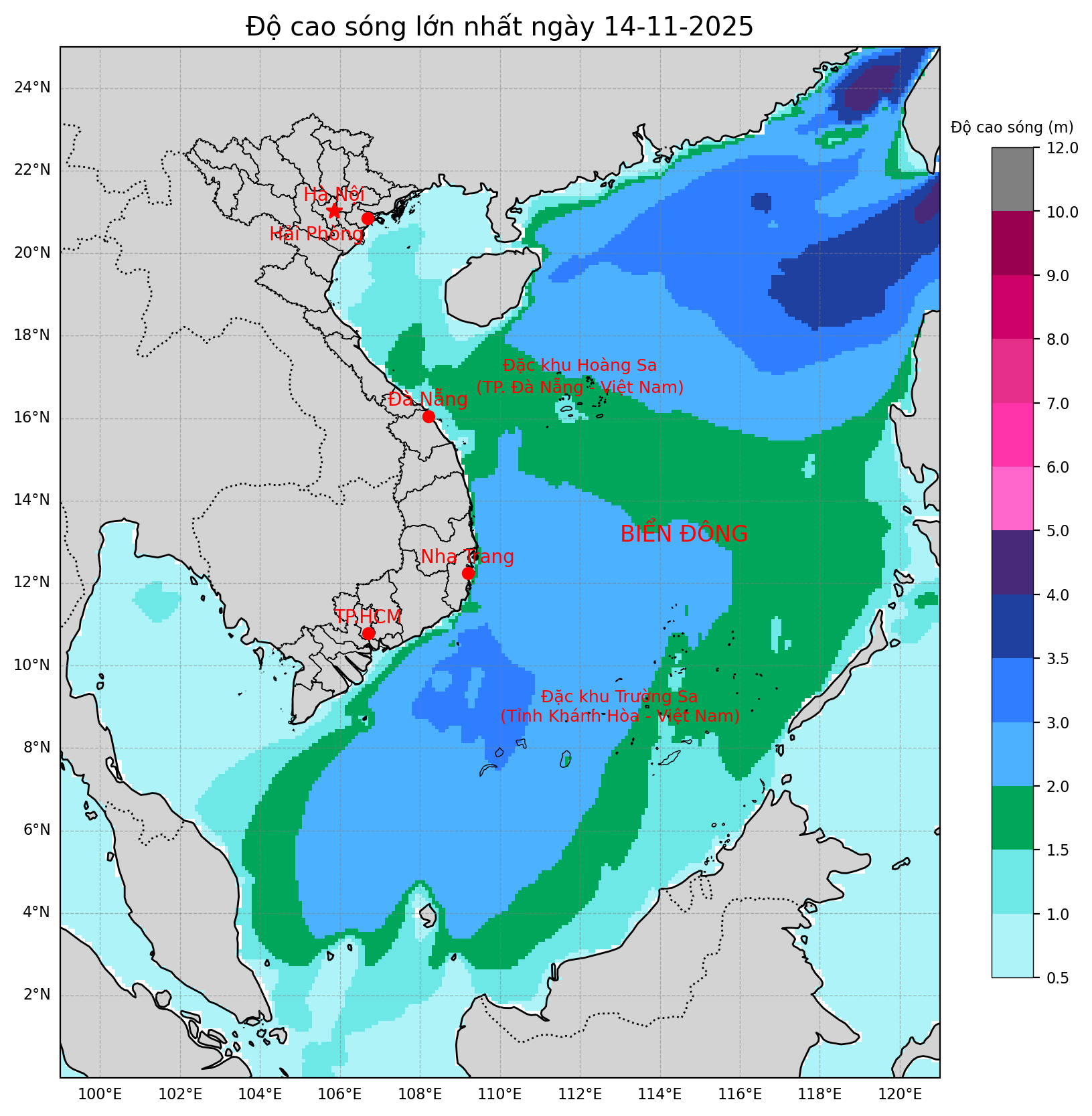 Bản tin dự báo sóng 10 ngày tới (từ ngày 14/11 đến ngày 23/11/2025)