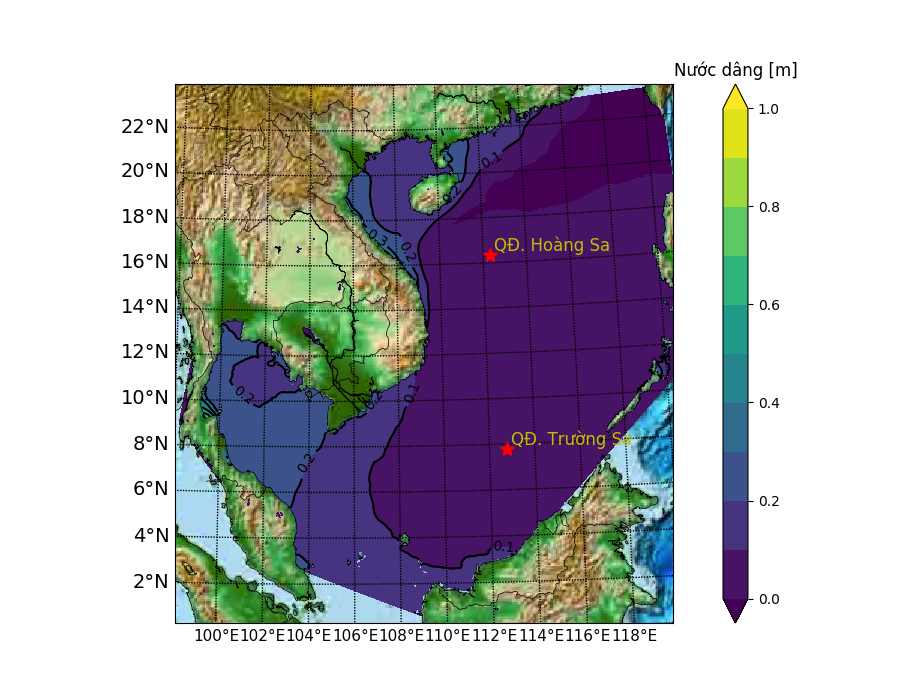 Dự báo trường nước dâng lớn nhất 3 ngày tới