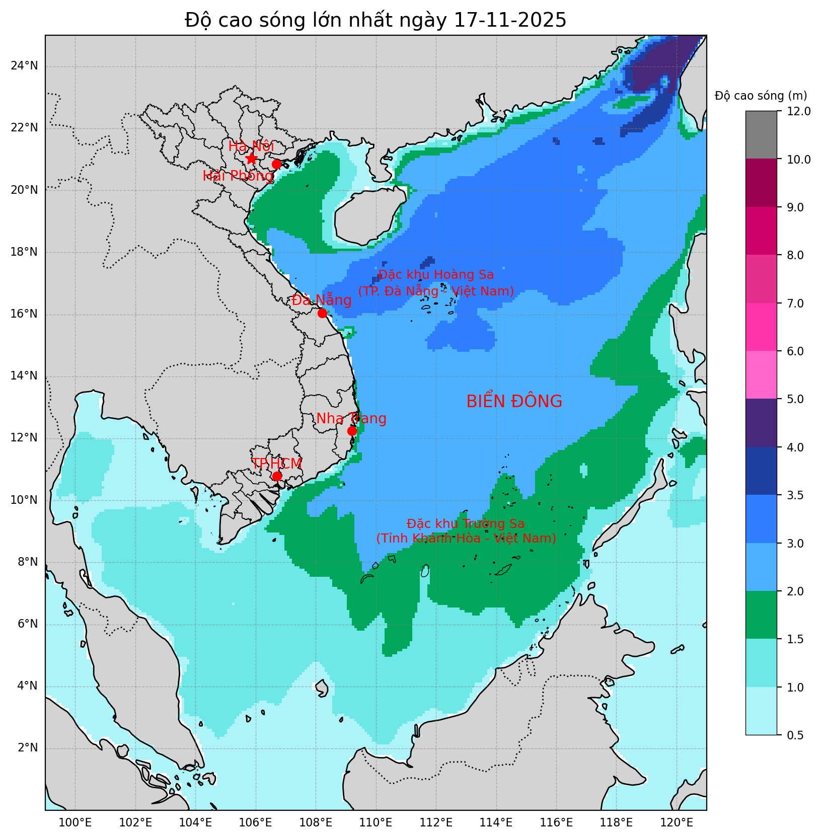 Bản tin dự báo sóng 10 ngày tới (từ ngày 17/11 đến ngày 26/11/2025)