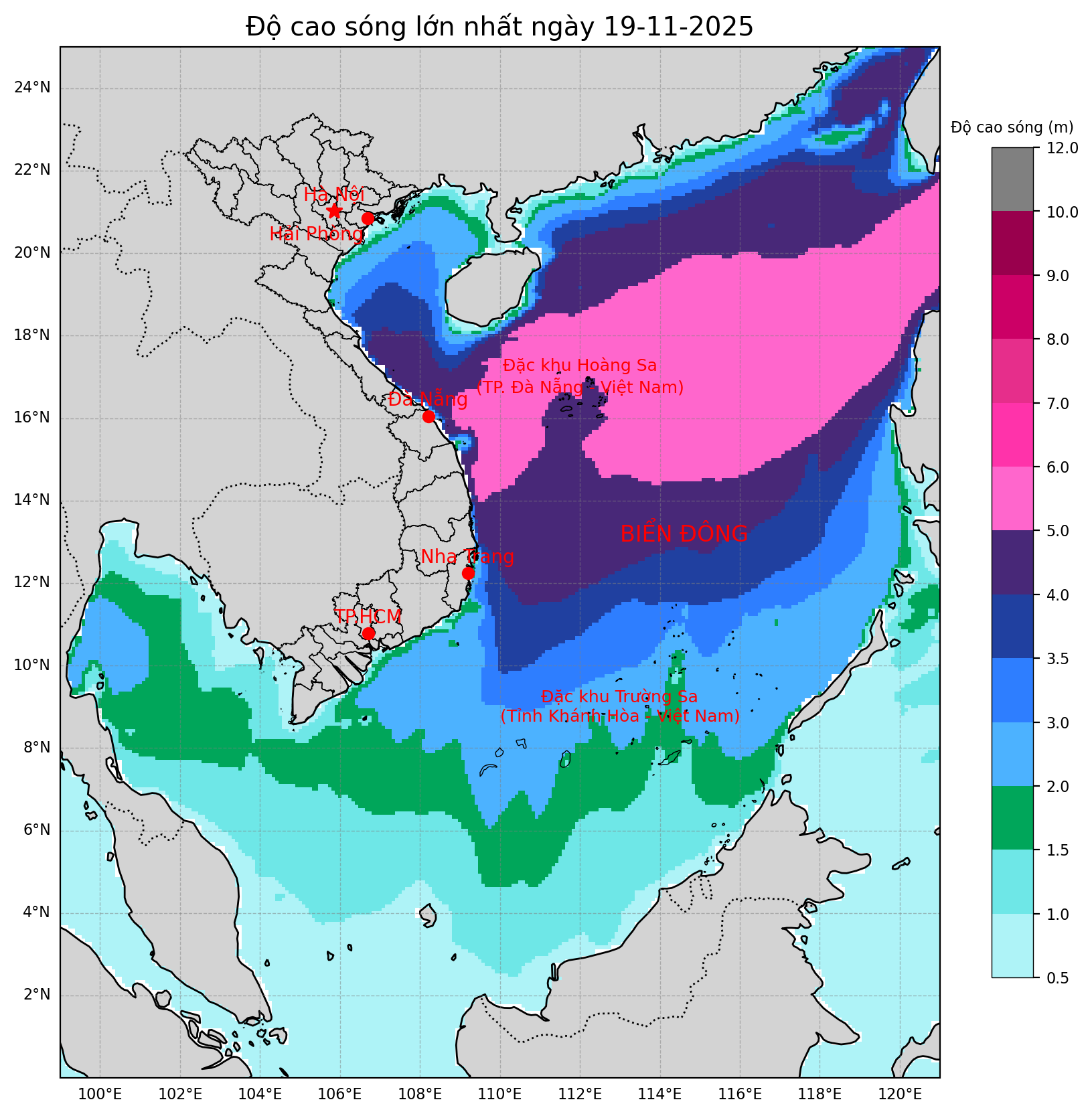 Bản tin dự báo sóng 10 ngày tới (từ ngày 19/11 đến ngày 28/11/2025)