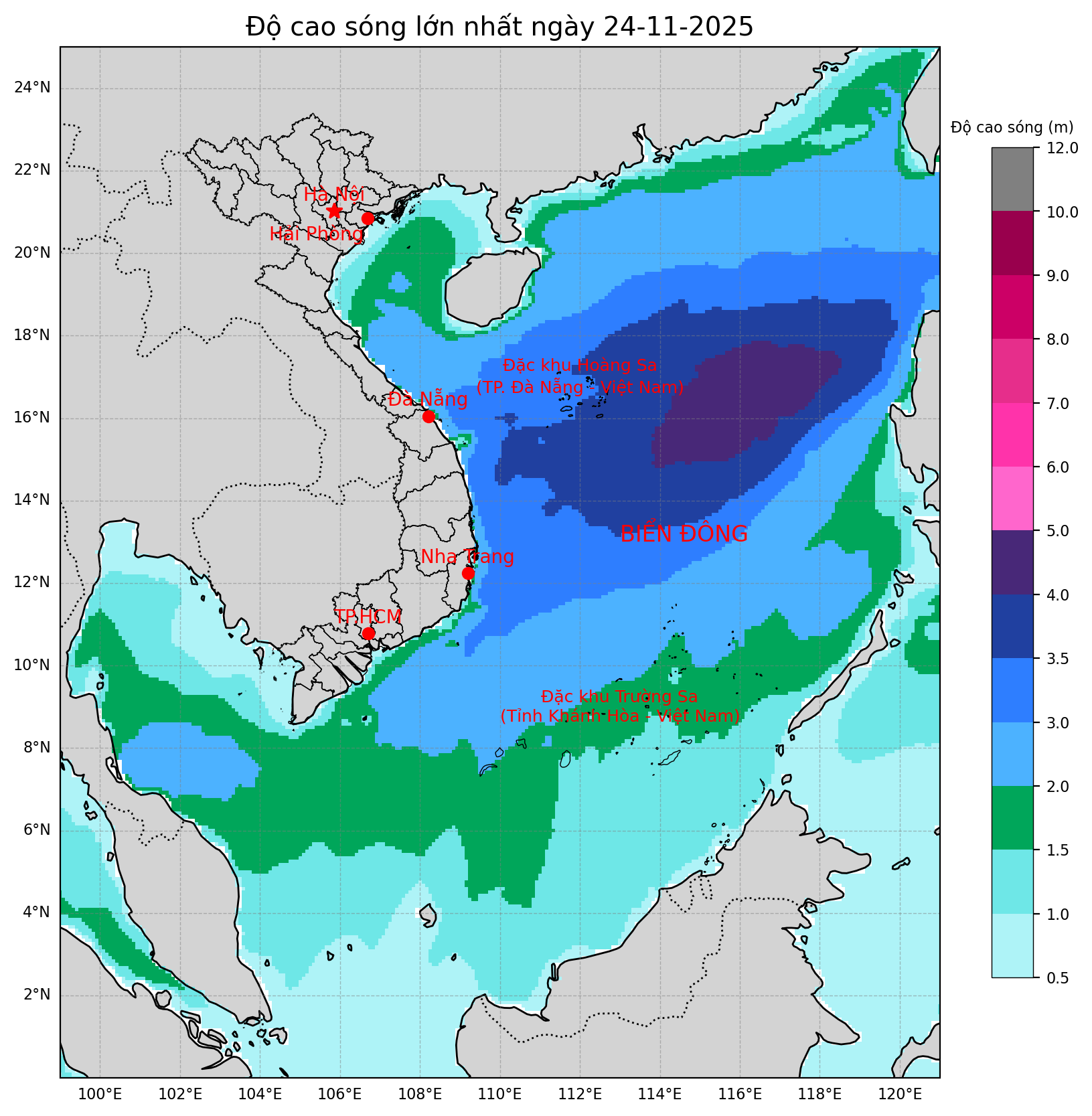Bản tin dự báo sóng 10 ngày tới (từ ngày 24/11 đến ngày 03/12/2025)