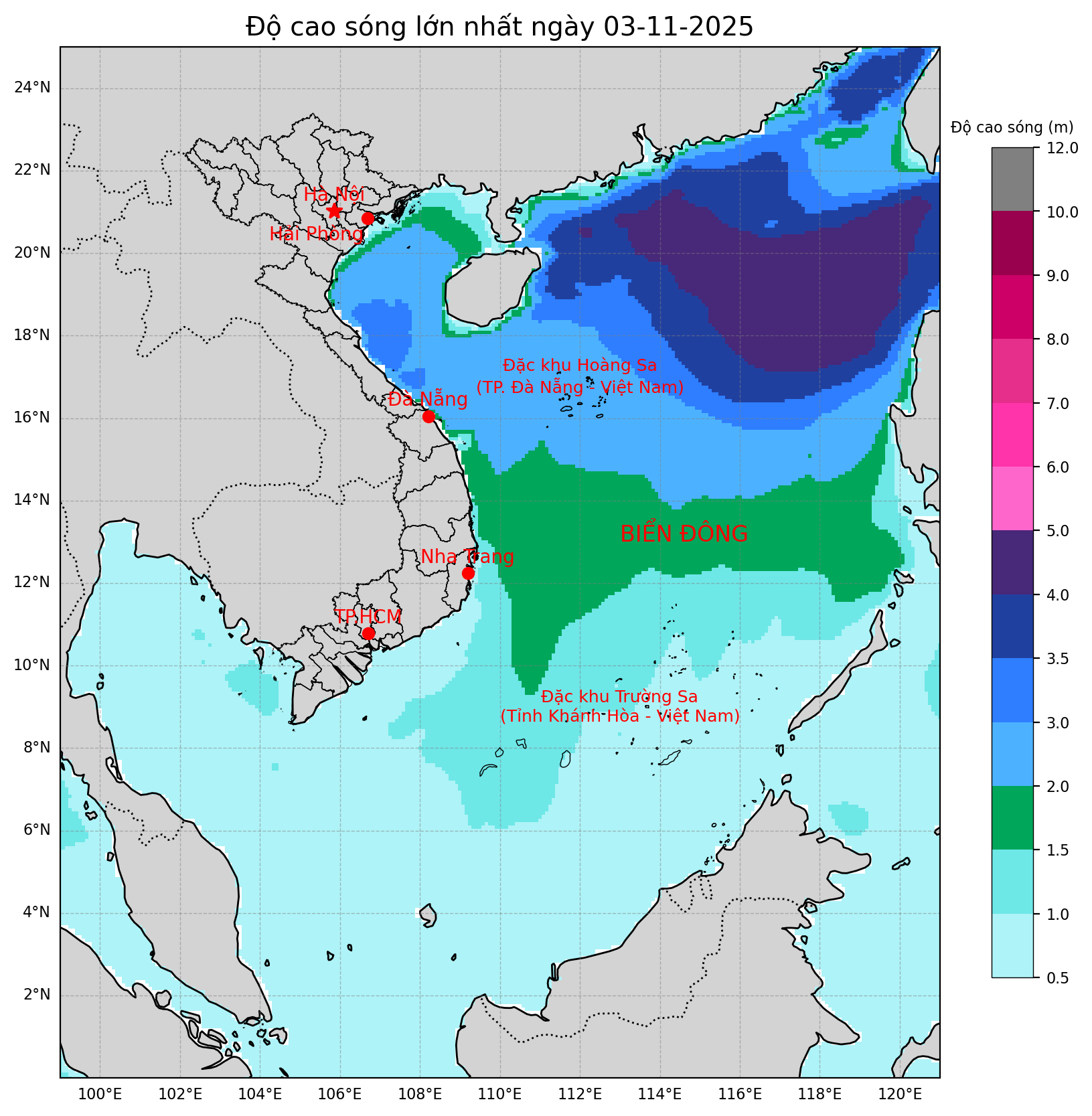Bản tin dự báo sóng 10 ngày tới (từ ngày 03/11 đến ngày 12/11/2025)