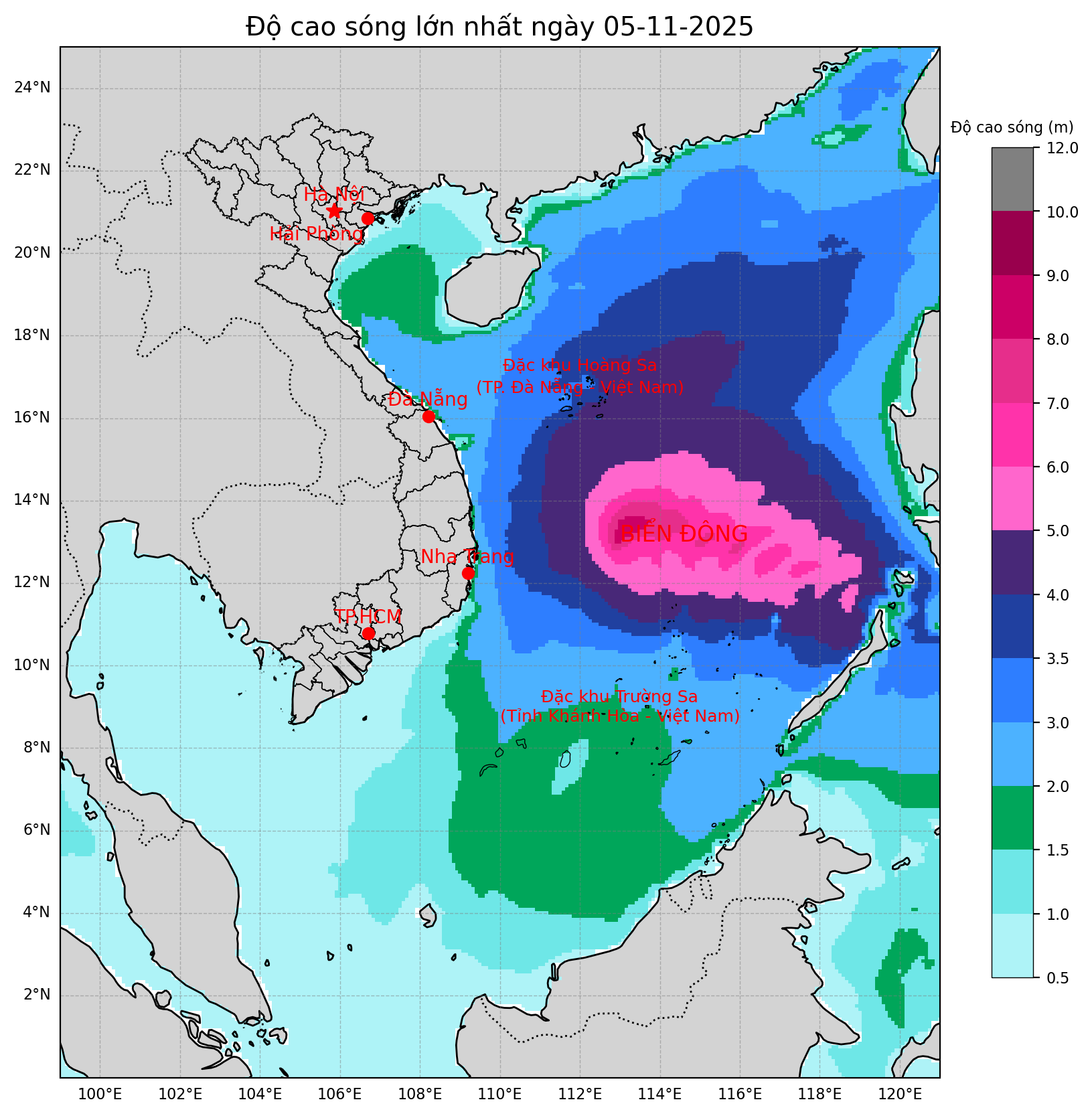 Bản tin dự báo sóng 10 ngày tới (từ ngày 05/11 đến ngày 14/11/2025)