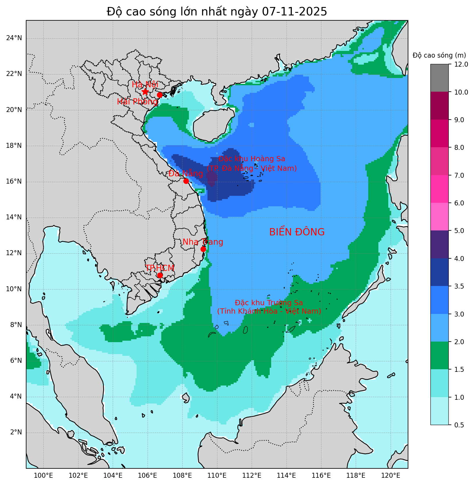 Bản tin dự báo sóng 10 ngày tới (từ ngày 07/11 đến ngày 16/11/2025)