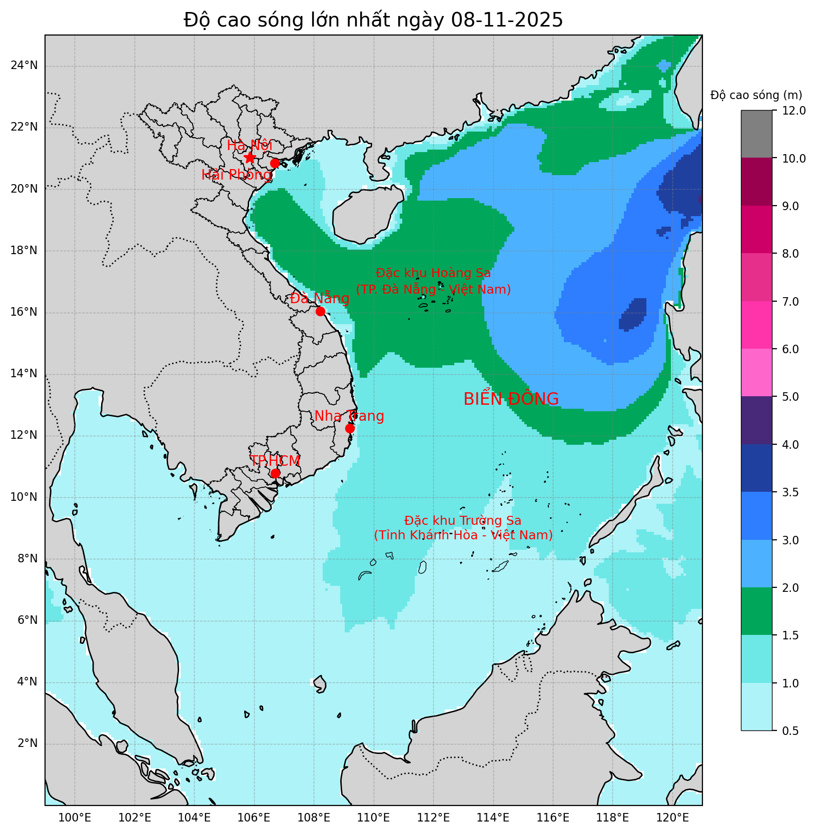 Bản tin dự báo sóng 10 ngày tới (từ ngày 08/11 đến ngày 17/11/2025)