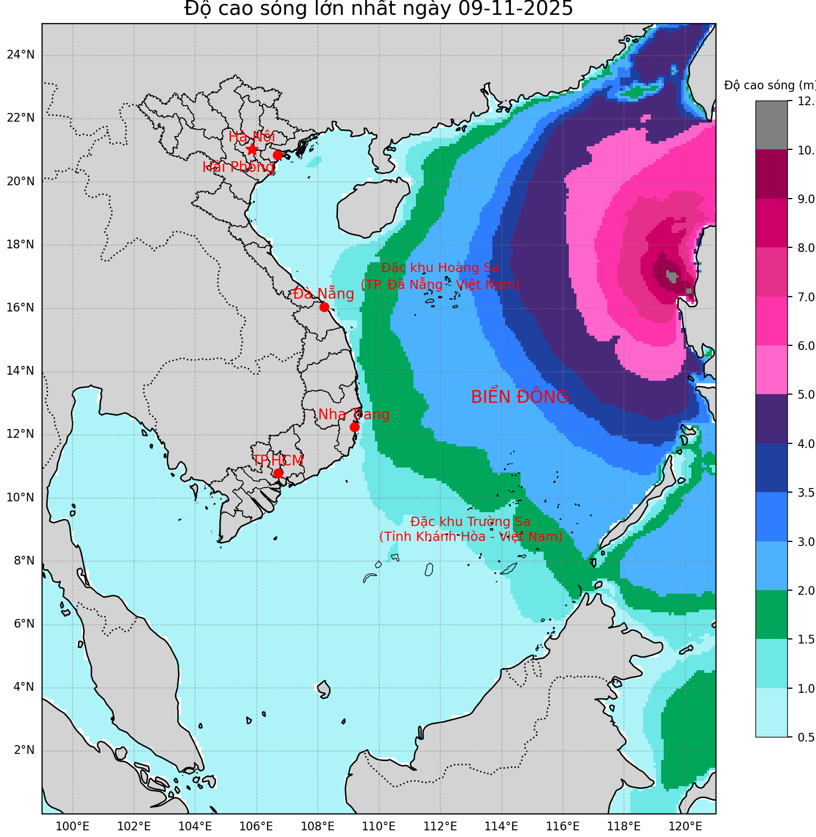Bản tin dự báo sóng 10 ngày tới (từ ngày 09/11 đến ngày 18/11/2025)