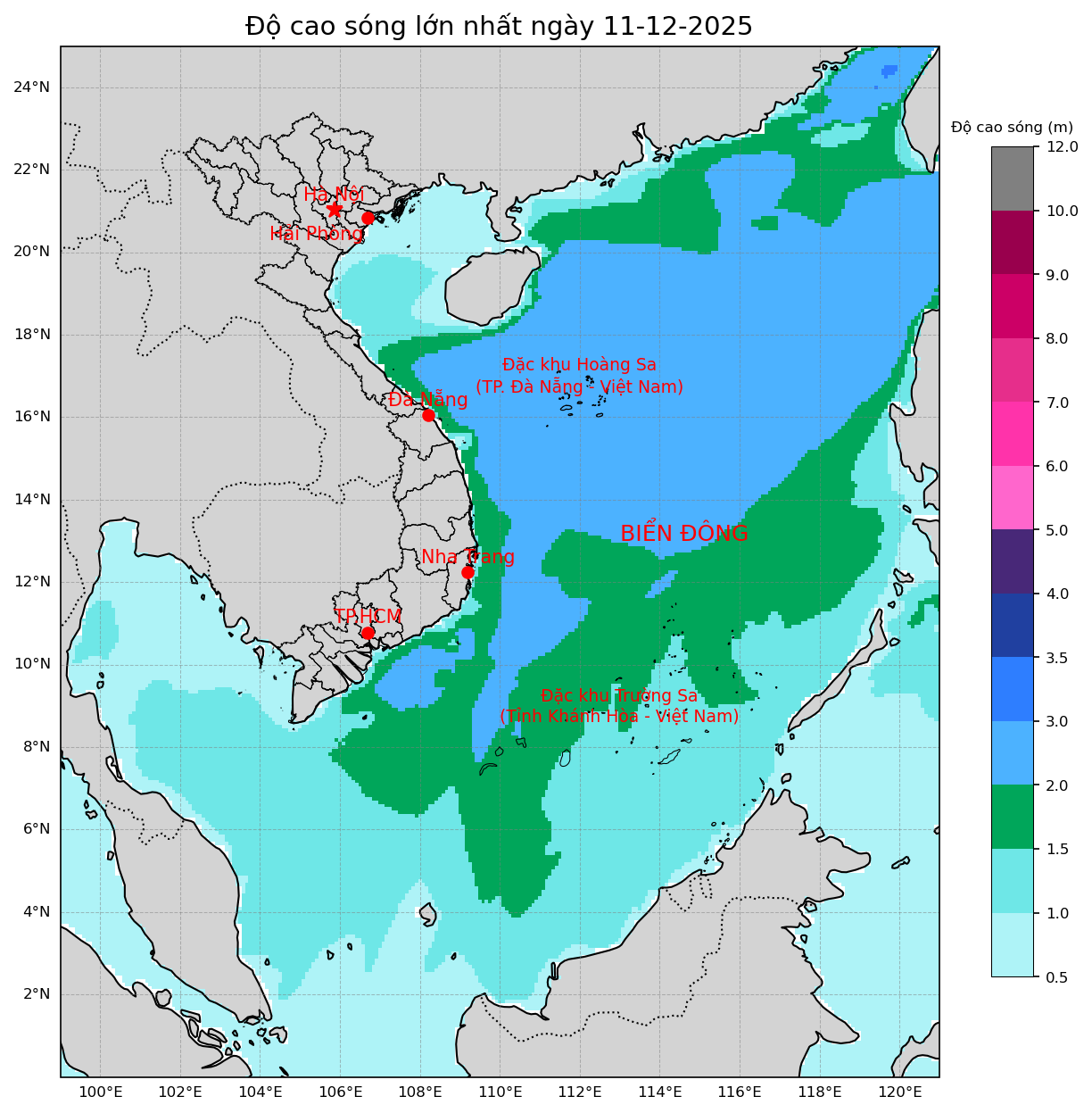 Bản tin dự báo sóng 10 ngày tới (từ ngày 11/12 đến ngày 20/12/2025)