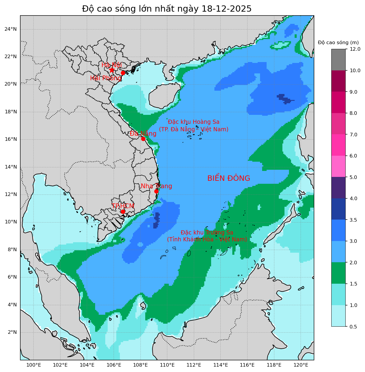 Bản tin dự báo sóng 10 ngày tới (từ ngày 18/12 đến ngày 27/12/2025)