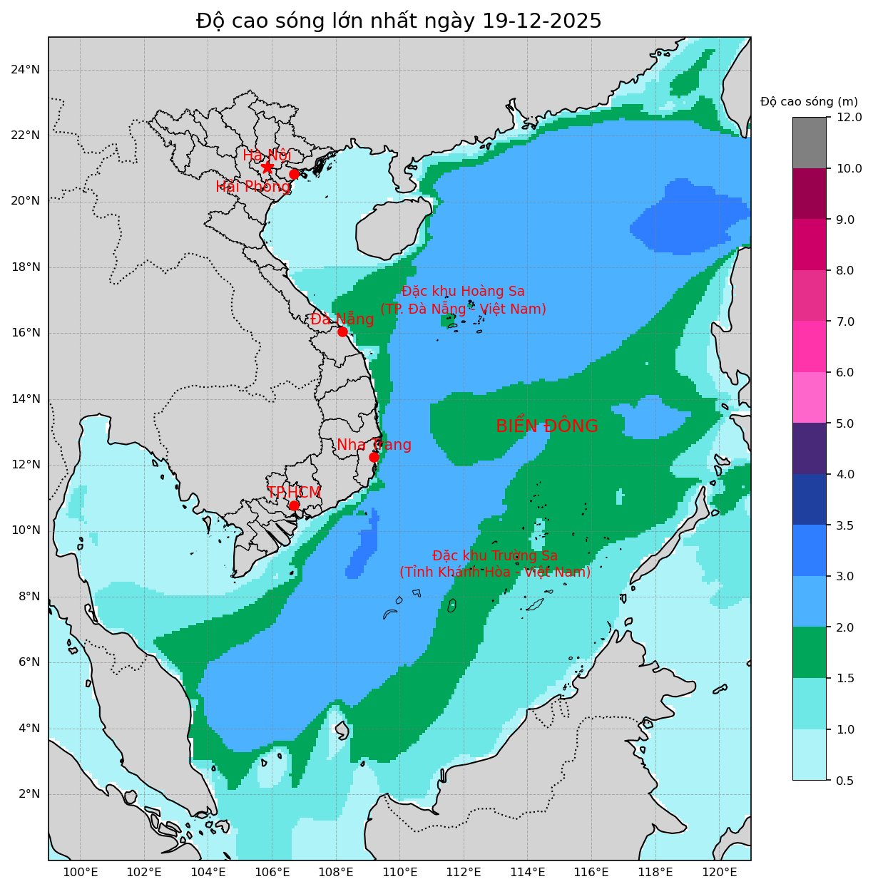 Bản tin dự báo sóng 10 ngày tới (từ ngày 19/12 đến ngày 28/12/2025)