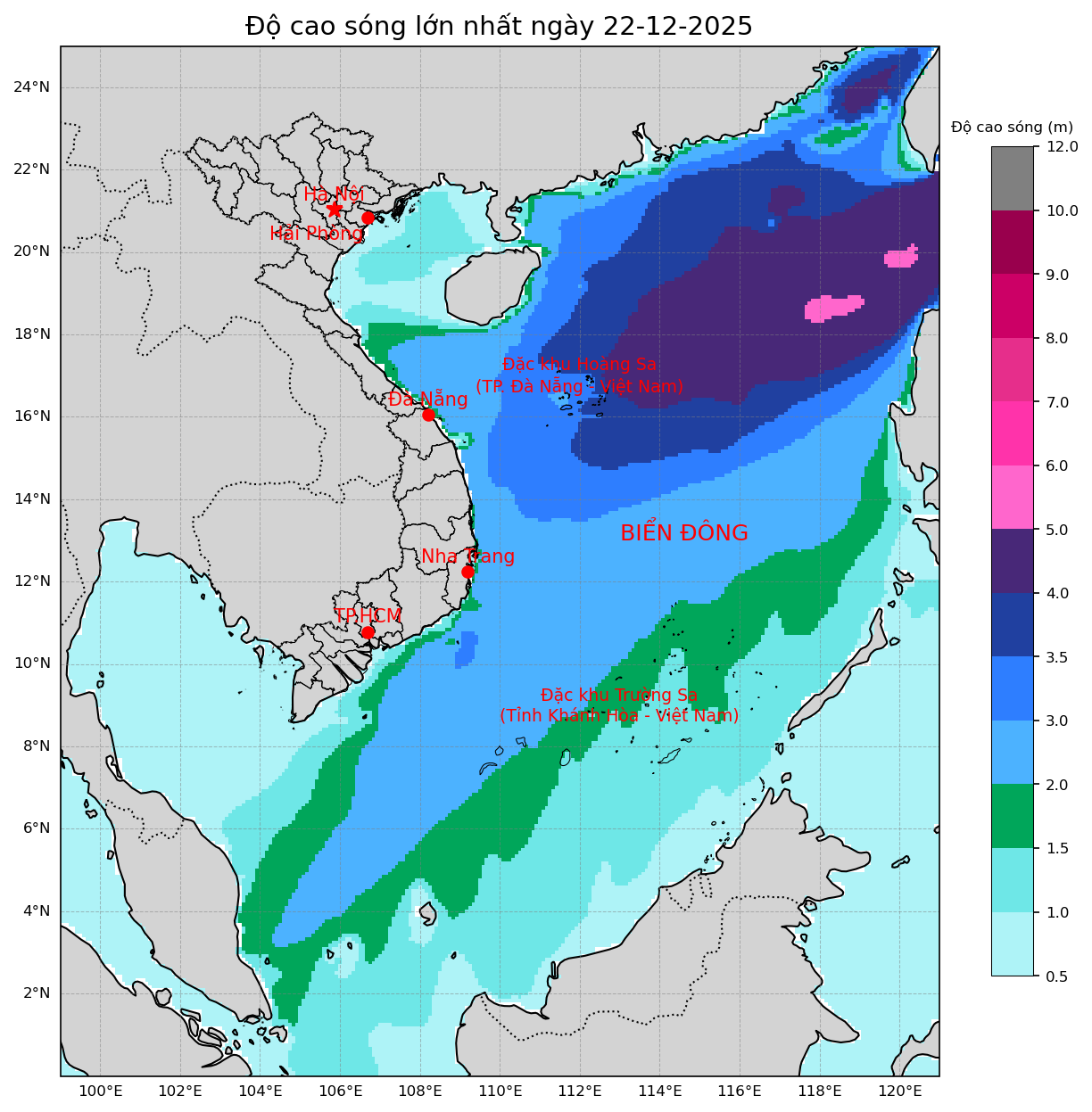 Bản tin dự báo sóng 10 ngày tới (từ ngày 22/12 đến ngày 31/12/2025)