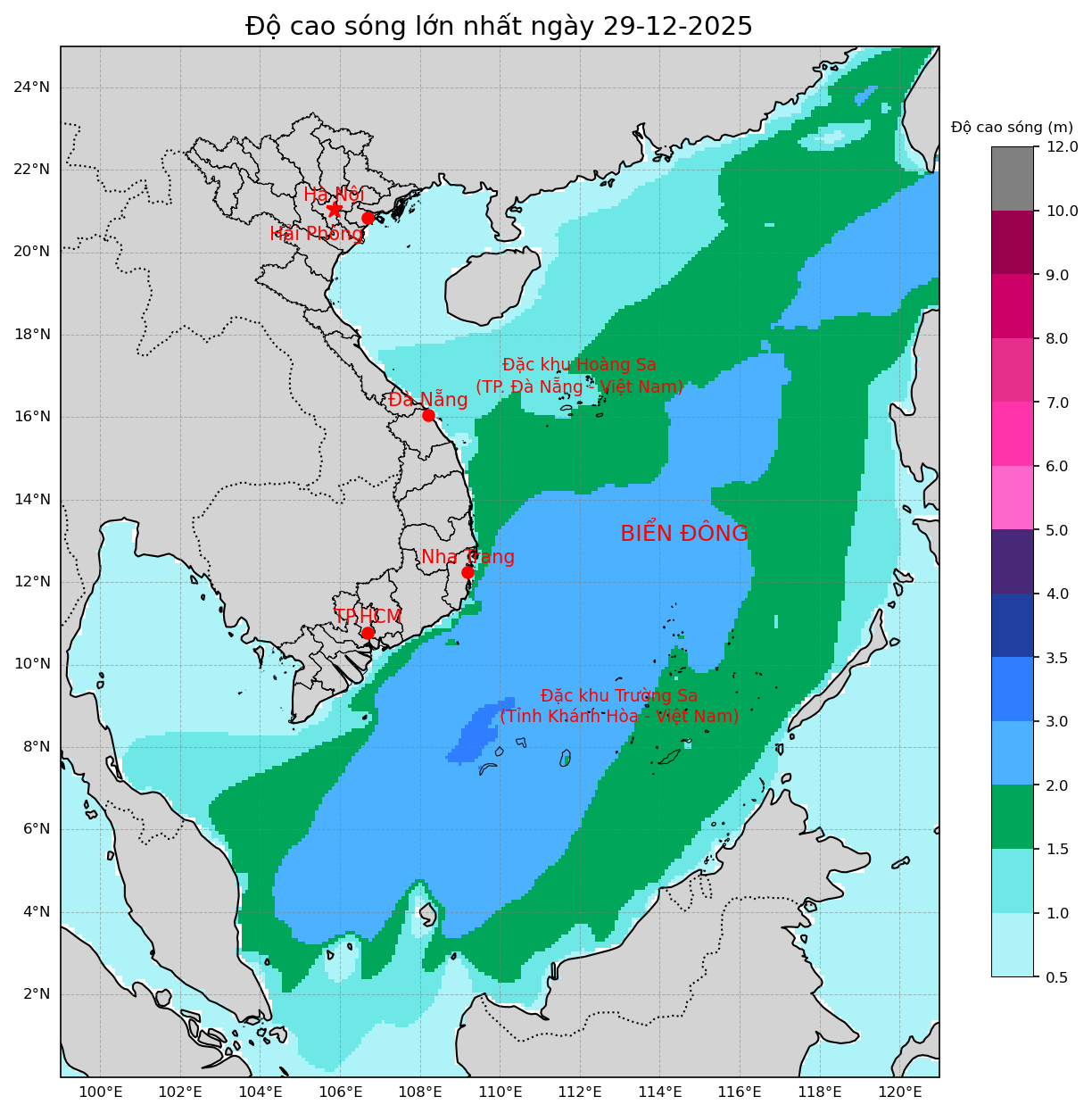 Bản tin dự báo sóng 10 ngày tới (từ ngày 29/12/2025 đến ngày 07/01/2026)