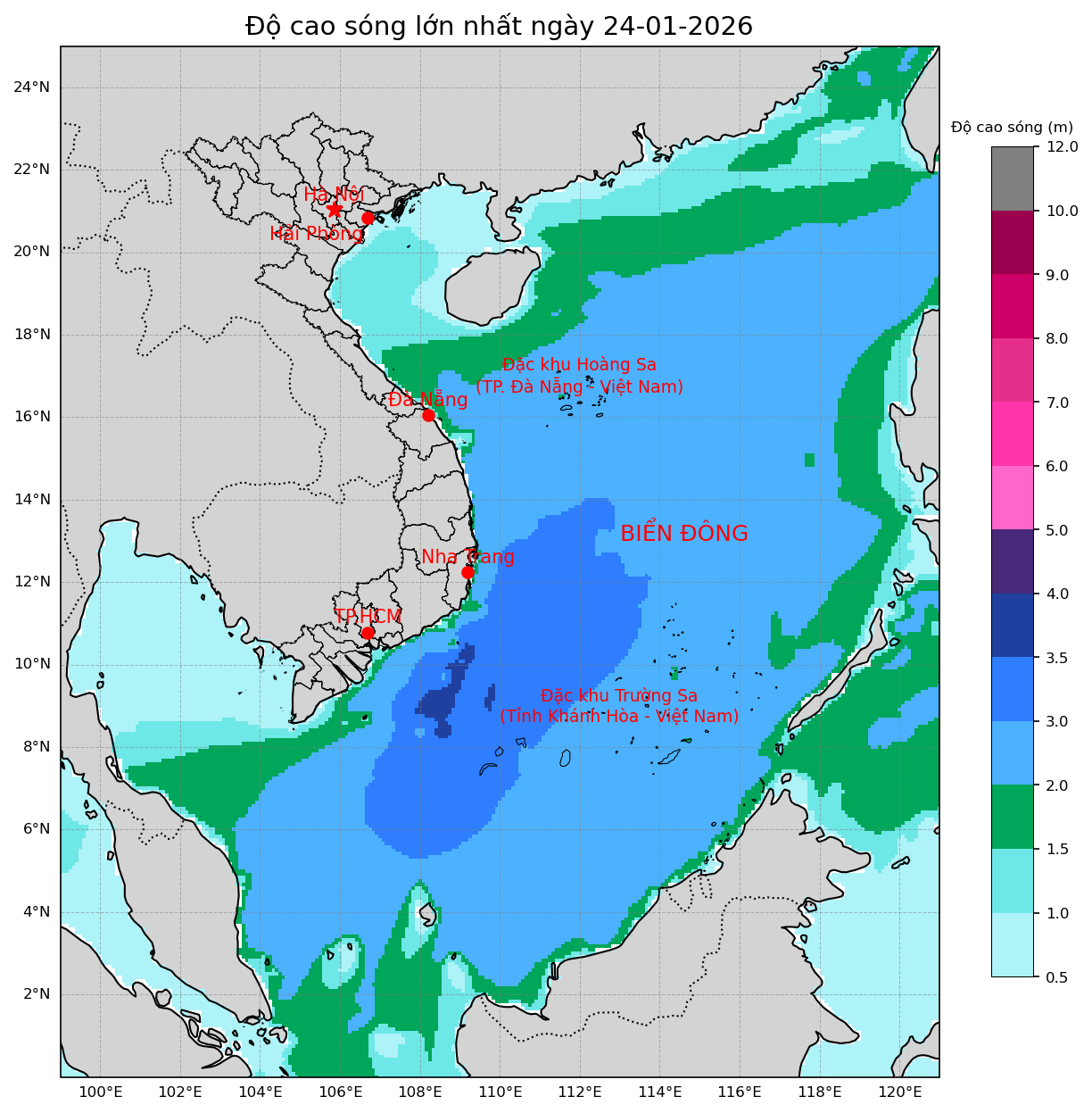 Bản tin dự báo sóng 10 ngày tới (từ ngày 24/01 đến ngày 02/02/2026)