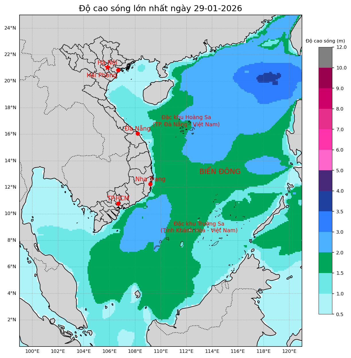 Bản tin dự báo sóng 10 ngày tới (từ ngày 29/01 đến ngày 07/02/2026)