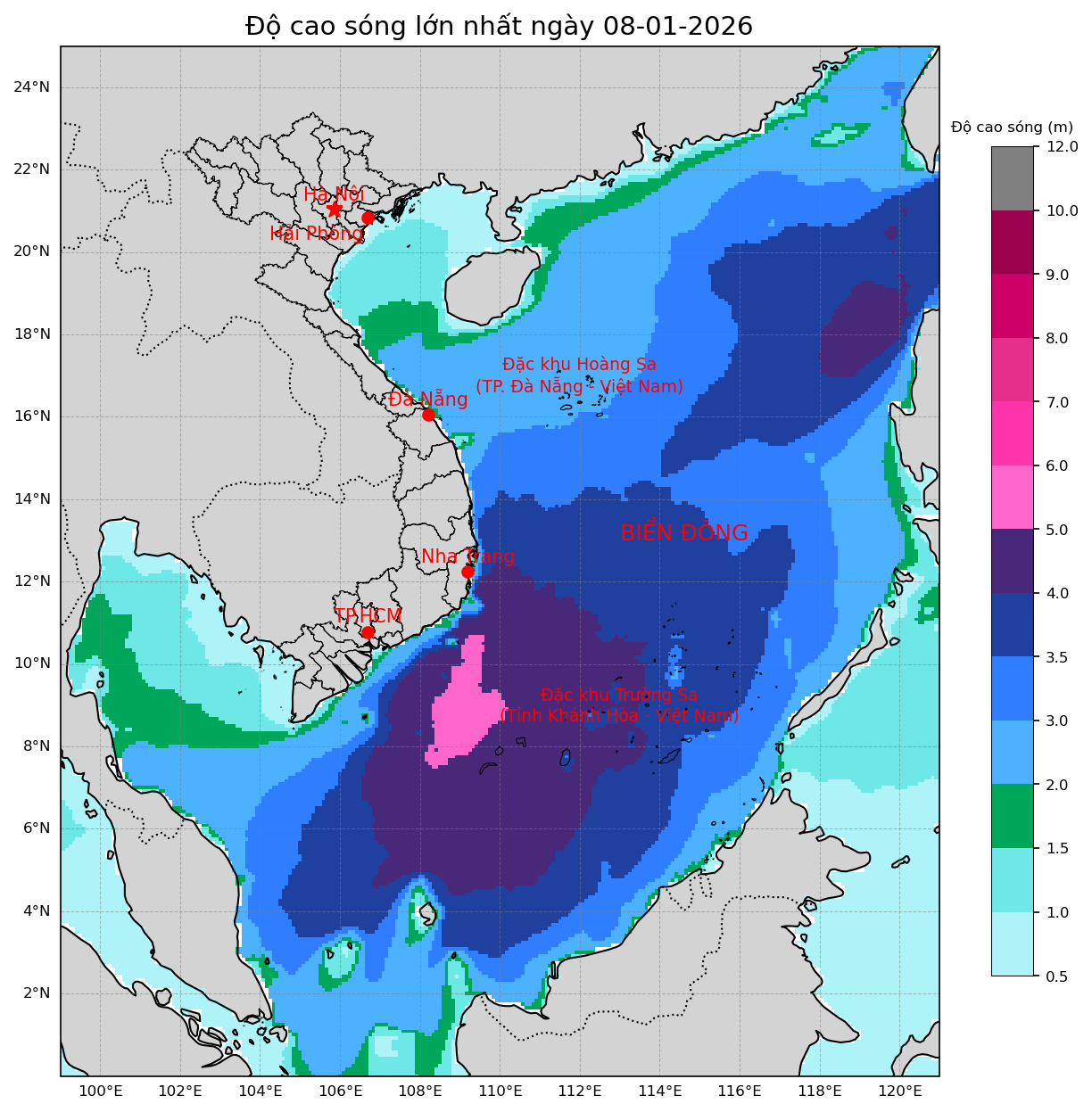 Bản tin dự báo sóng 10 ngày tới (từ ngày 08/01 đến ngày 17/01/2026)