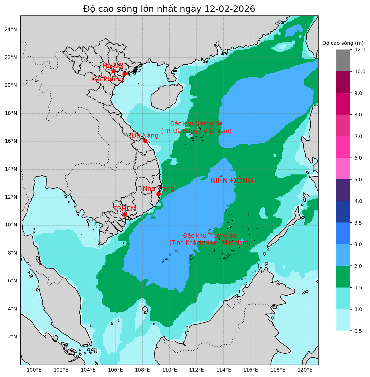 Bản tin dự báo sóng 10 ngày tới (từ ngày 12/02 đến ngày 21/02/2026)