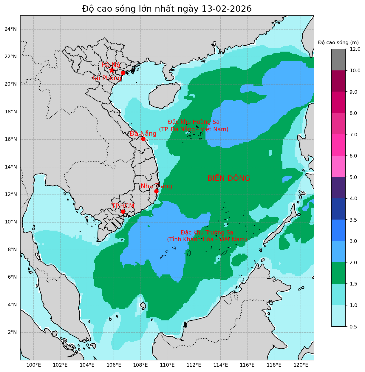 Bản tin dự báo sóng 10 ngày tới (từ ngày 13/02 đến ngày 22/02/2026)