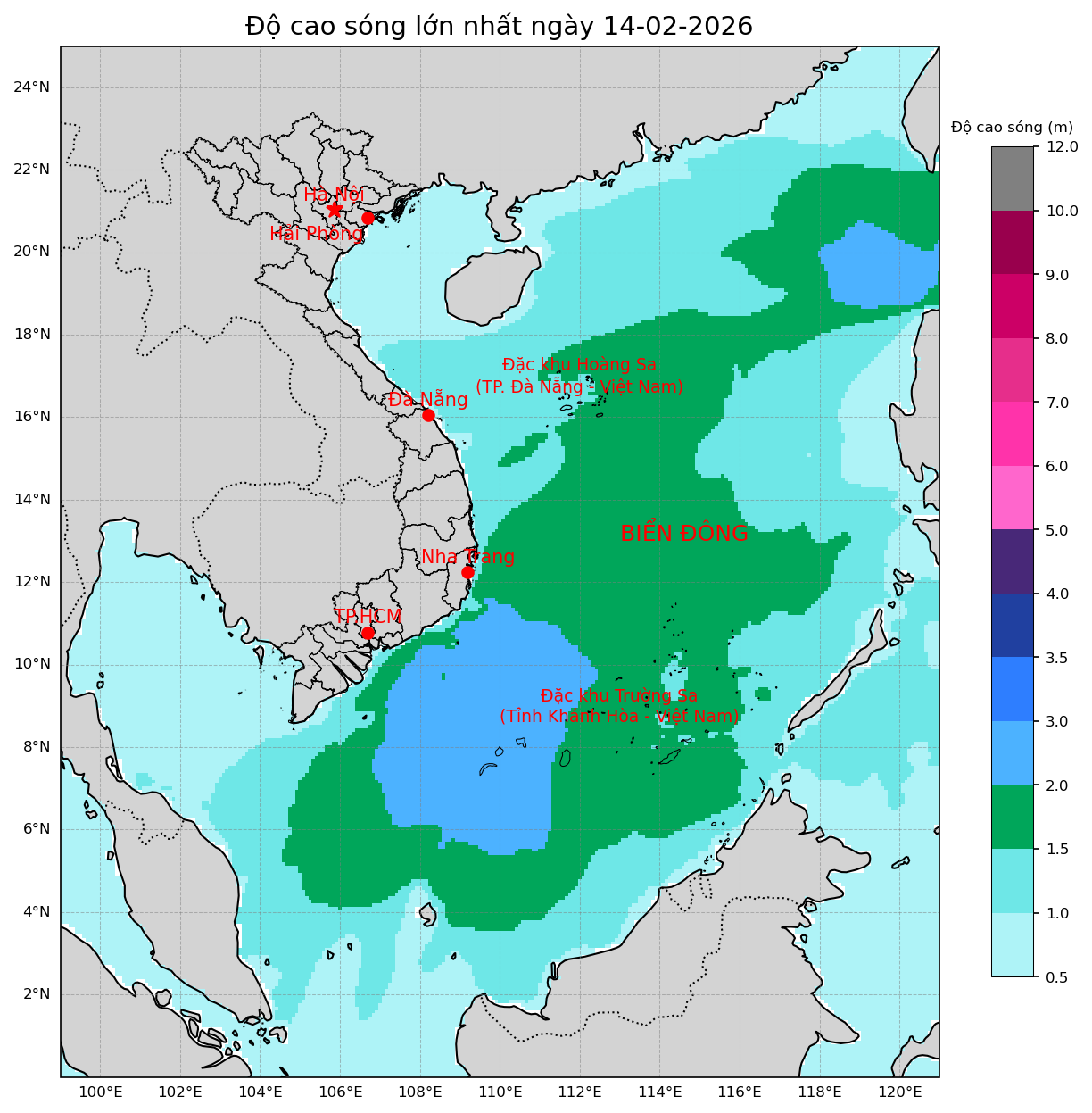 Bản tin dự báo sóng 10 ngày tới (từ ngày 14/02 đến ngày 23/02/2026)