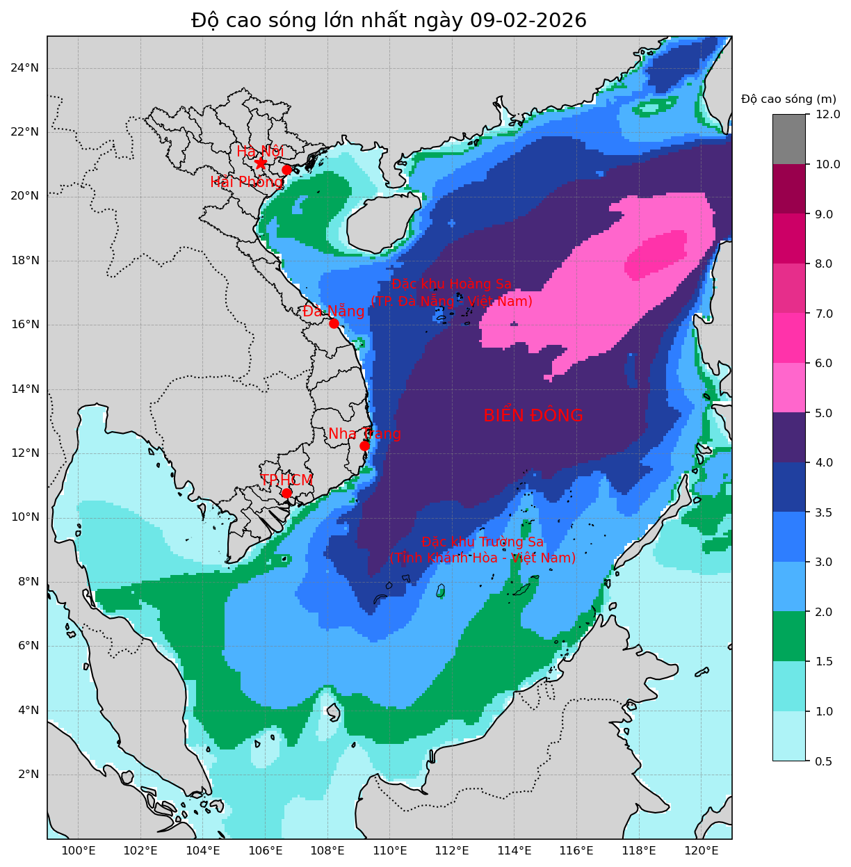 Bản tin dự báo sóng 10 ngày tới (từ ngày 09/02 đến ngày 18/02/2026)