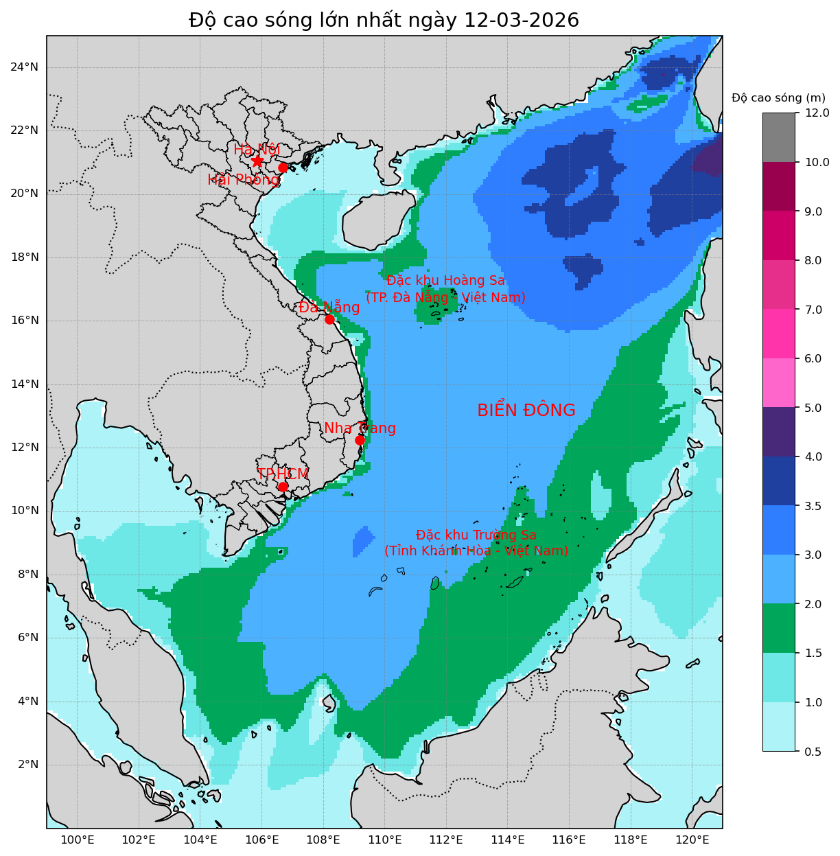 Bản tin dự báo sóng 10 ngày tới (từ ngày 12/03 đến ngày 21/03/2026)