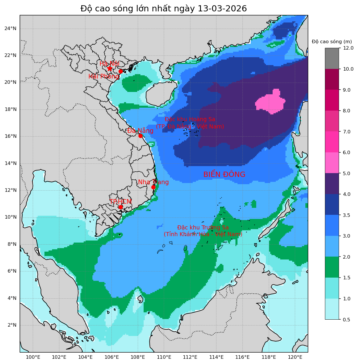 Bản tin dự báo sóng 10 ngày tới (từ ngày 13/03 đến ngày 22/03/2026)