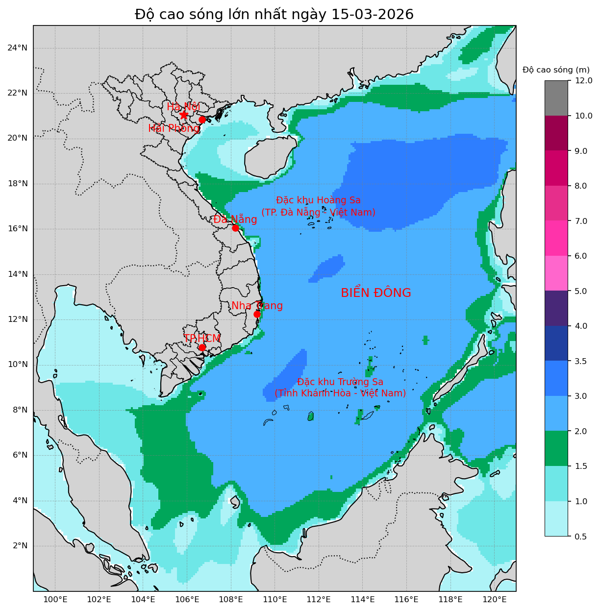 Bản tin dự báo sóng 10 ngày tới (từ ngày 15/03 đến ngày 24/03/2026)