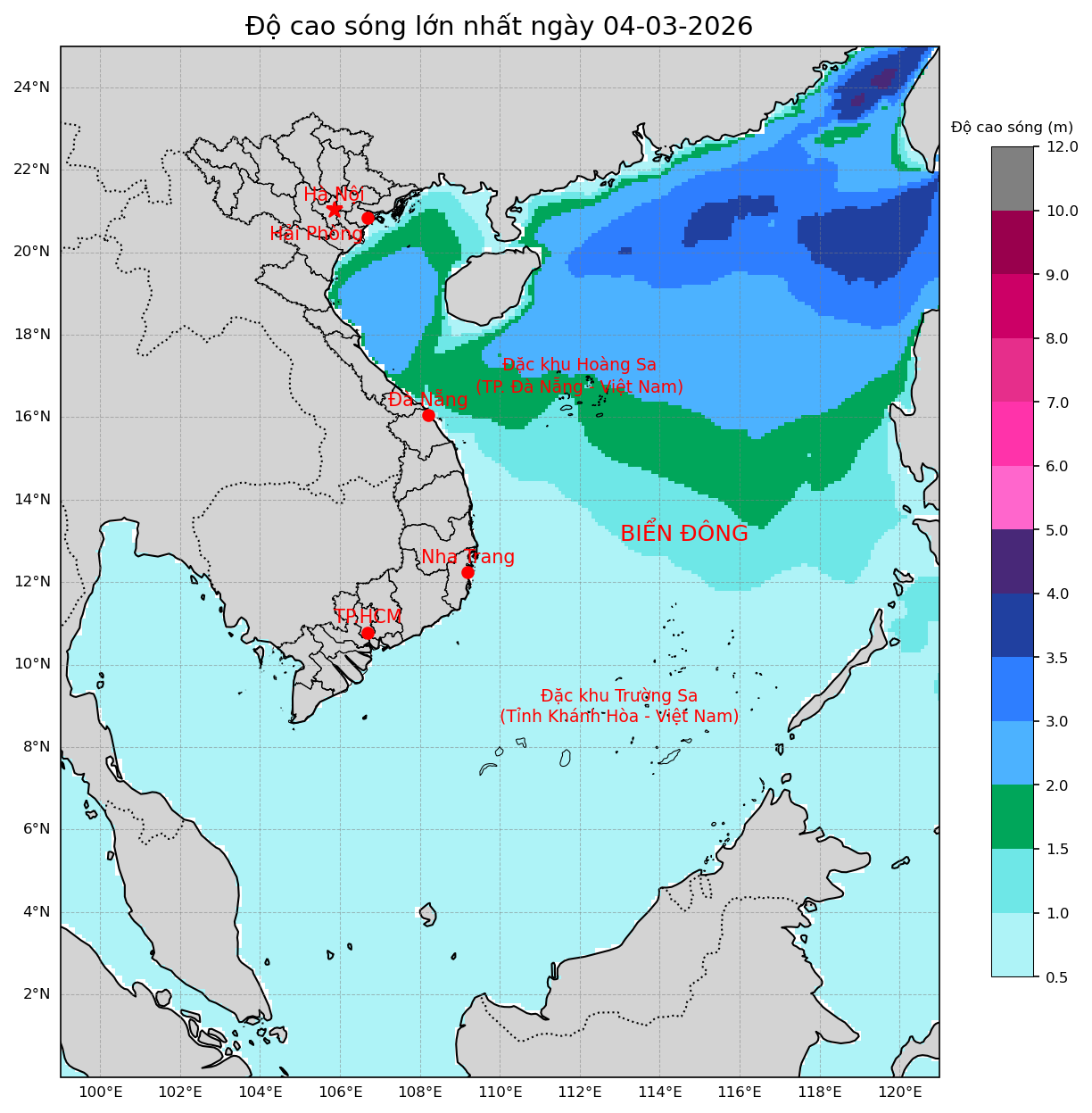 Bản tin dự báo sóng 10 ngày tới (từ ngày 04/03 đến ngày 13/03/2026)