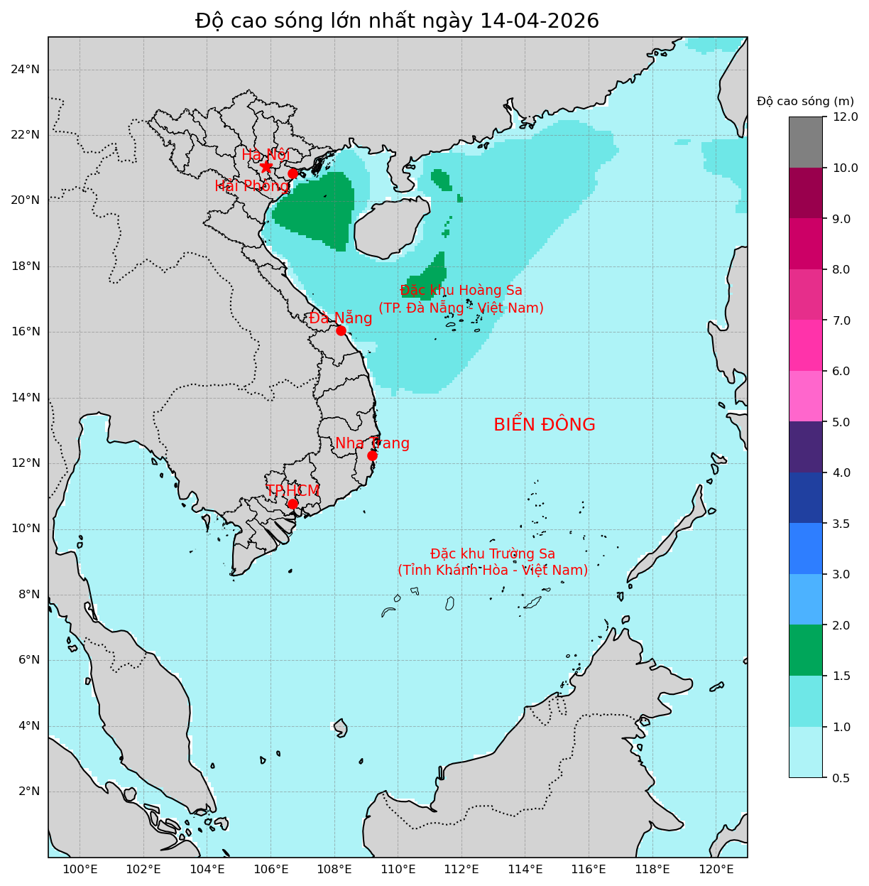 Bản tin dự báo sóng 10 ngày tới (từ ngày 14/04 đến ngày 23/04/2026)