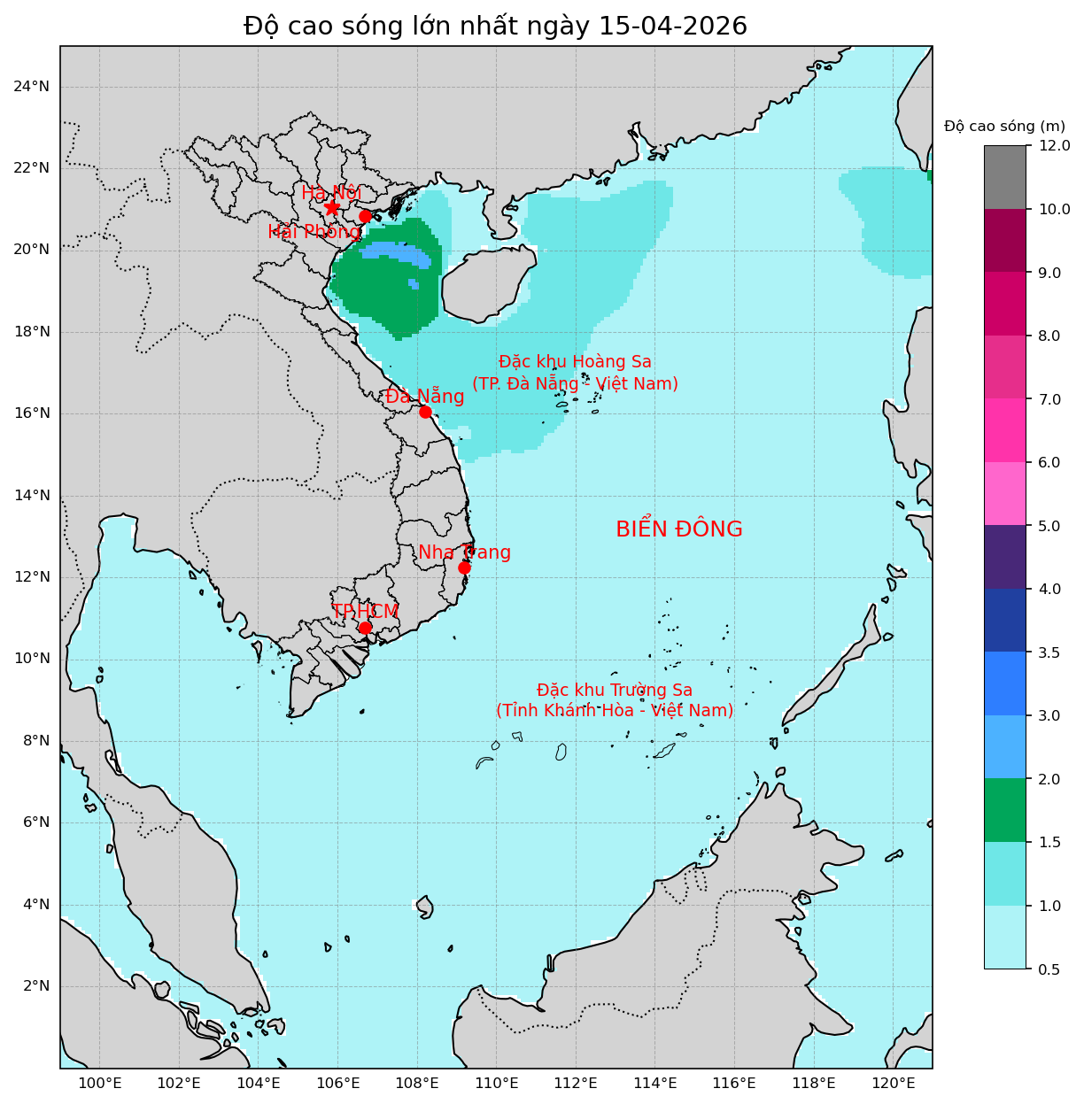 Bản tin dự báo sóng 10 ngày tới (từ ngày 15/04 đến ngày 24/04/2026)