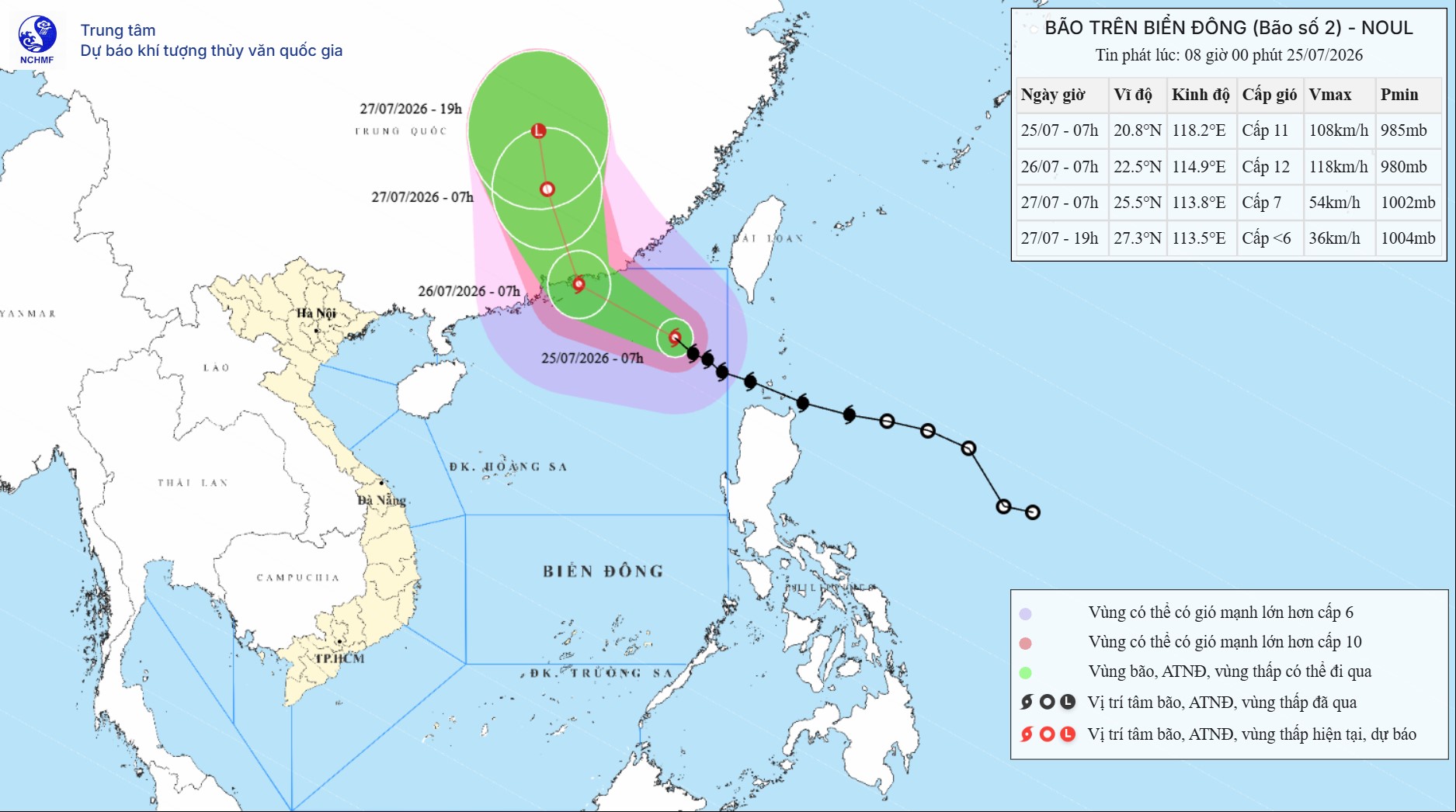 TIN BÃO TRÊN BIỂN ĐÔNG (Cơn bão số 02) ( 25/07/2026 08:00 )