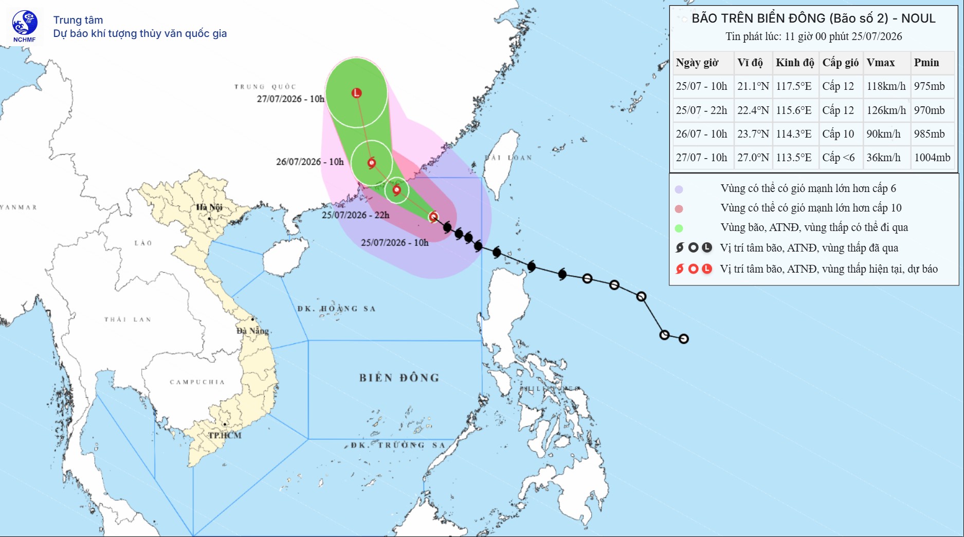 TIN BÃO TRÊN BIỂN ĐÔNG (Cơn bão số 02) ( 25/07/2026 11:00 )