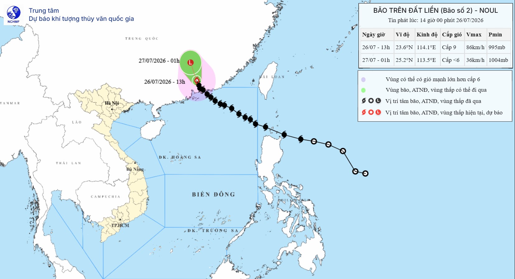 TIN BÃO TRÊN ĐẤT LIỀN (Cơn bão số 02) ( 26/07/2026 02:01 )